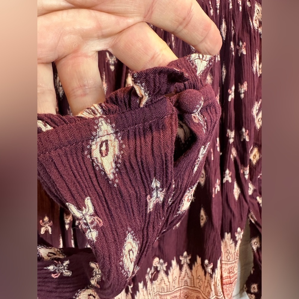 Dear John Cecily Boho Paisley long sleeve ruched crinkled popover shirt sz S NWT - Picture 2 of 7